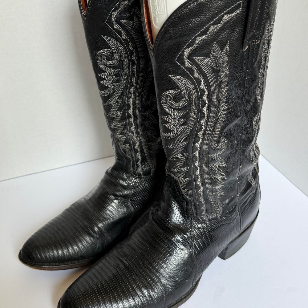 Vintage Dan Post 2350 Teju Lizard Leather Western Cowboy Boots Black Men's 9.5